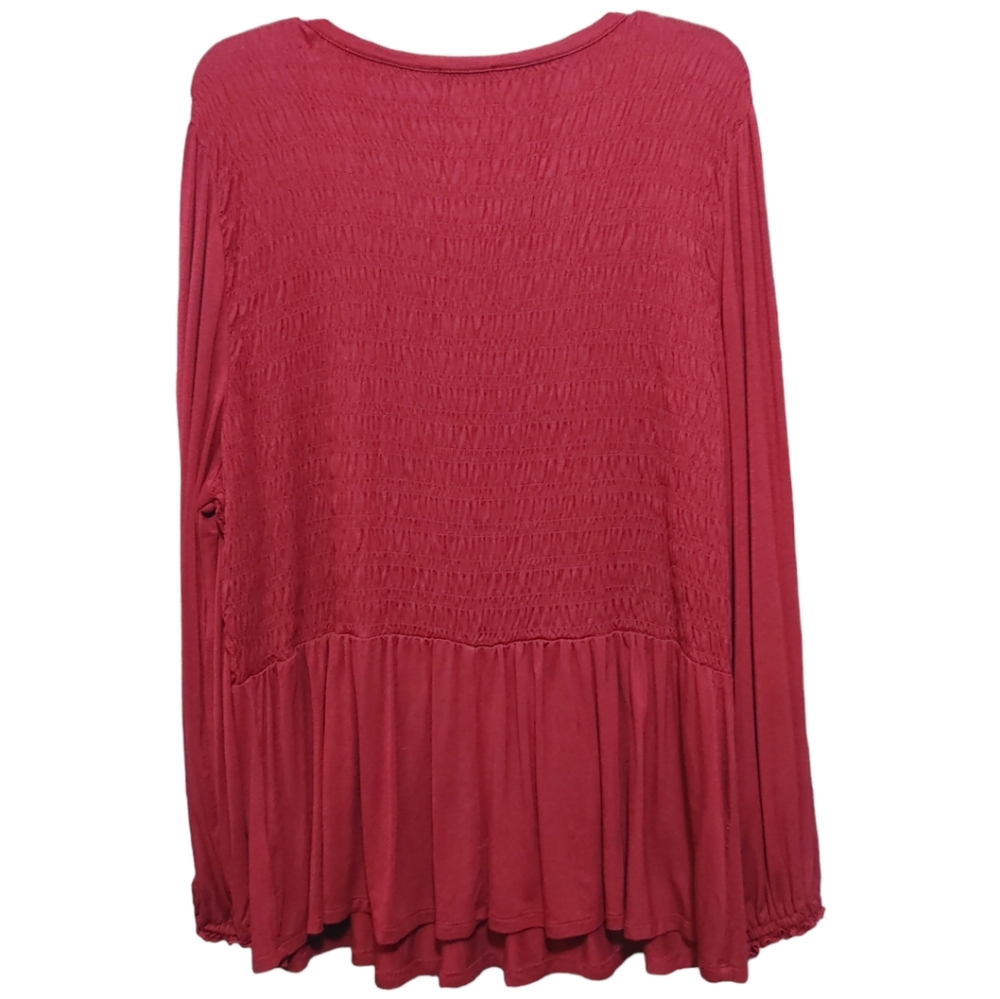Lane Bryant Burgundy Red Ruched Long Sleeve Blouse Women's Size 3X 22/24 - Picture 2 of 7